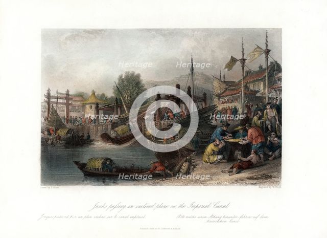 'Junks Passing an Inclined Plane on the Imperial Canal', China, c1840.Artist: W Floyd