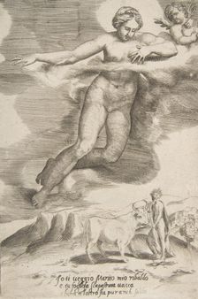 Juno watching Jupiter and Io, from "The Loves of the Gods", 1531-60. Creator: Giulio Bonasone