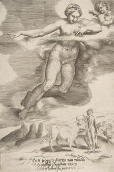 Juno watching Jupiter and Io, from "The Loves of the Gods", 1531-60. Creator: Giulio Bonasone