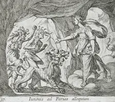 Juno with the Furies at the Gate of Hell, published 1606. Creators: Antonio Tempesta, Wilhelm Janson