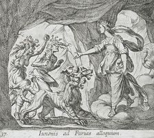 Juno with the Furies at the Gate of Hell, published 1606. Creators: Antonio Tempesta, Wilhelm Janson