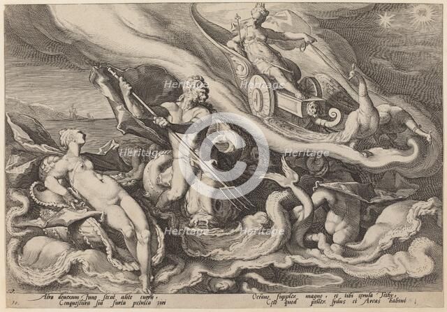 Juno Complaining to Oceanus and Tethys about Callisto, c. 1589. Creator: Goltzius, Workshop of Hendrick, after Hendrick Gol.