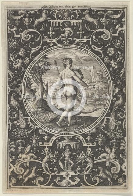 Juno in a Decorative Frame with Grotesques, from the Judgment of Paris, ca. 1580-..., c1580-1600. Creator: Adriaen Collaert.