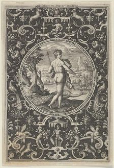 Juno in a Decorative Frame with Grotesques, from the Judgment of Paris, ca. 1580-..., c1580-1600. Creator: Adriaen Collaert
