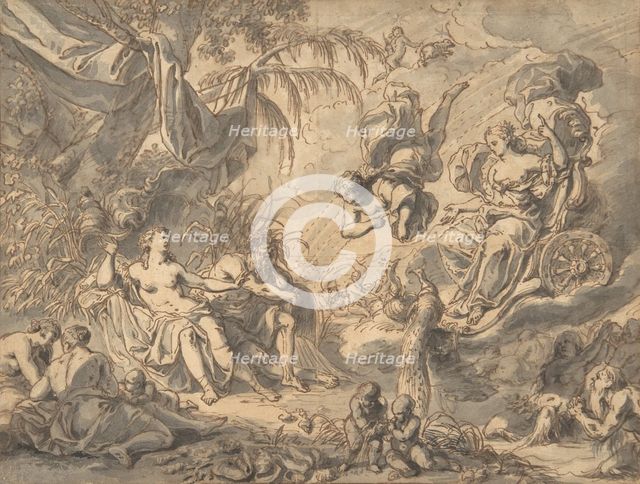 Juno on Her Chariot VIsiting a Young Woman and a Rivergod, late 17th-mid 18th century. Creator: Richard van Orley.