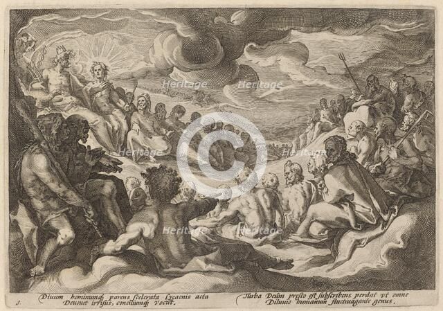 Jupiter Taking Counsel from the Gods about the Destruction of the Universe, 1589. Creator: Goltzius, Workshop of Hendrick, after Hendrick Gol.