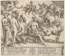 Jupiter tumbling from a horse-drawn carriage at right, Ganymede in the form of an eagle..., 1530-60. Creator: Master of the Die