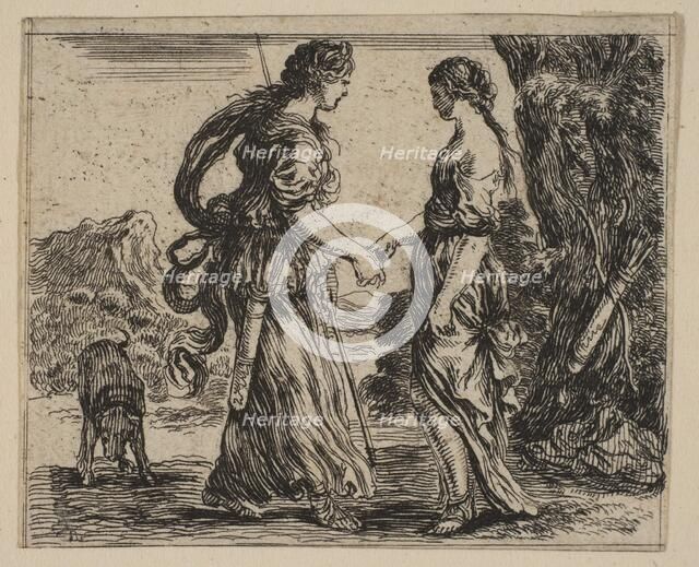 Jupiter and Callisto, from 'Game of Mythology' (Jeu de la Mythologie), 1644. Creator: Stefano della Bella.