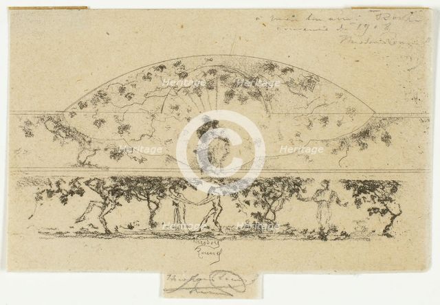 Jupiter and Alcmene and Nymphs and Satyrs on a Frieze Medallion, Study for Decoration..., 1907-08. Creator: Theodore Roussel.