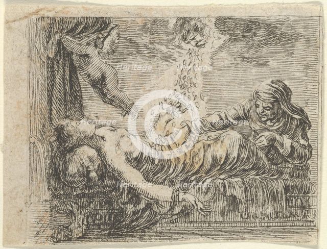 Jupiter and Danaë, from 'Game of Mythology' (Jeu de la Mythologie), 1644. Creator: Stefano della Bella.