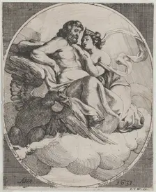 Jupiter and Juno seated on clouds, with an eagle holding thunderbolts below at left, 1631. Creator: Willem Panneels