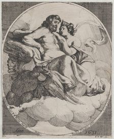 Jupiter and Juno seated on clouds, with an eagle holding thunderbolts below at left, 1631. Creator: Willem Panneels