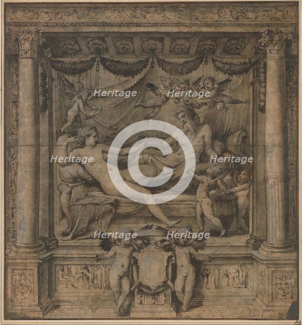 Jupiter and Juno: Study for the 'Furti di Giove' Tapestries, ca. 1532-35. Creator: Perino del Vaga.