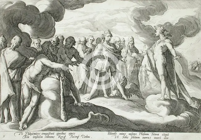 Jupiter and the Other Gods Asking Helios to Resume Control of the Chariot, published 1590. Creator: Hendrik Goltzius.