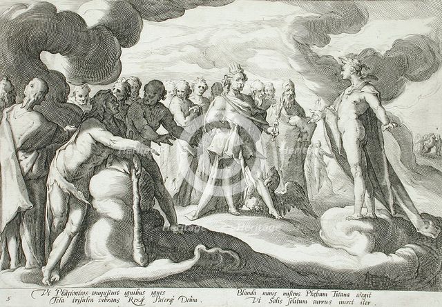 Jupiter and the Other Gods Asking Helios to Resume Control of the Chariot, published 1590. Creator: Hendrik Goltzius.
