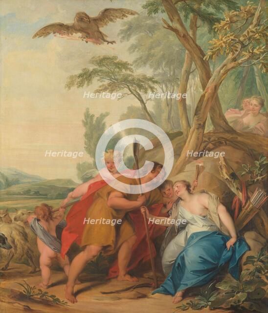 Jupiter, Disguised as a Shepherd, Seducing Mnemosyne, the Goddess of Memory, 1727. Creator: Jacob de Wit.