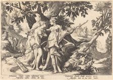 Jupiter in the Disguise of Diana Seduces Callisto. Creator: Goltzius, Workshop of Hendrick, after Hendrick Gol