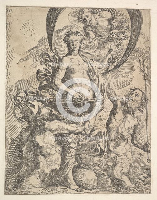 Jupiter, Pluto, and Neptune Offering their Riches to Fortune, 1624. Creator: Pierre Brebiette.
