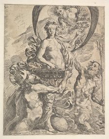 Jupiter, Pluto, and Neptune Offering their Riches to Fortune, 1624. Creator: Pierre Brebiette