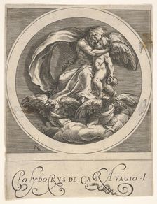 Jupiter, seated above two eagles and embracing Cupid, a round composition from a serie..., ca. 1590. Creator: Cherubino Alberti