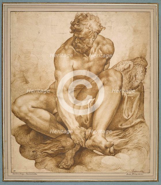 Jupiter sitting on clouds, ca 1574. Creator: Passerotti (Passarotti), Bartolomeo (1529-1592).