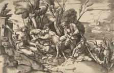 Jupiter suckled by the goat Amalthea, 1531-76.. Creator: Giulio Bonasone