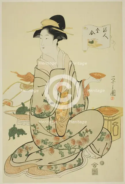 Jurojin, from the series "A Comparison of the Treasures of the Gods of Good Fortune..., c. 1795. Creator: Hosoda Eishi.