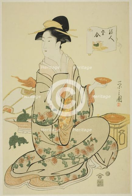 Jurojin, from the series "A Comparison of the Treasures of the Gods of Good Fortune..., c. 1795. Creator: Hosoda Eishi.