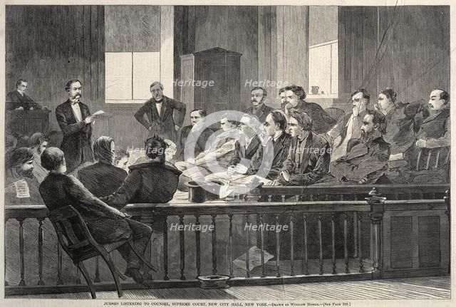 Jurors Listening to Counsel, Supreme Court, New City Hall, New York, 1869. Creator: Winslow Homer (American, 1836-1910).