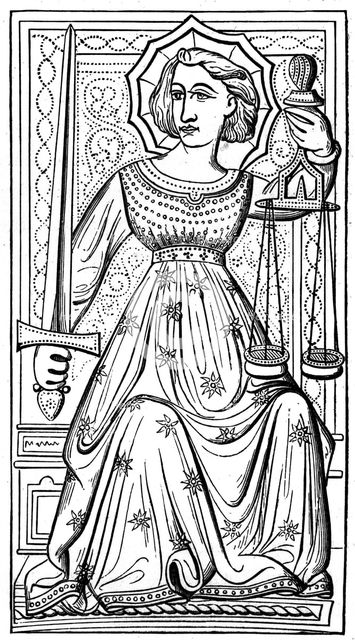 'Justice', tarot card, 14th century, (1870). Artist: Unknown