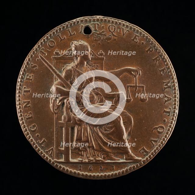 Justice with Sword and Scales [reverse], 1623. Creator: Abraham Dupre.