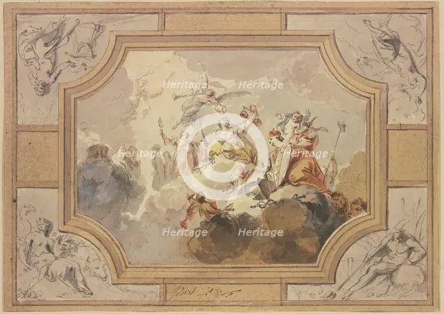 Justice and Truth, surrounded by the personifications of the four Elements, early-mid 18th century. Creator: Jacob de Wit.