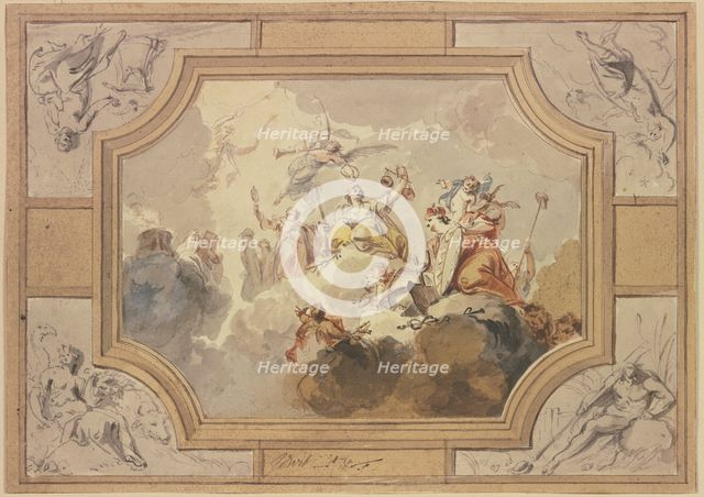 Justice and Truth, surrounded by the personifications of the four Elements, early-mid 18th century. Creator: Jacob de Wit.