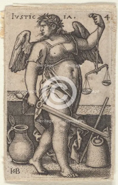 Justice. From the episode "The Knowledge of God and the Seven Cardinal Virtues", c.1539 . Creator: Beham, Hans Sebald (1500-1550).
