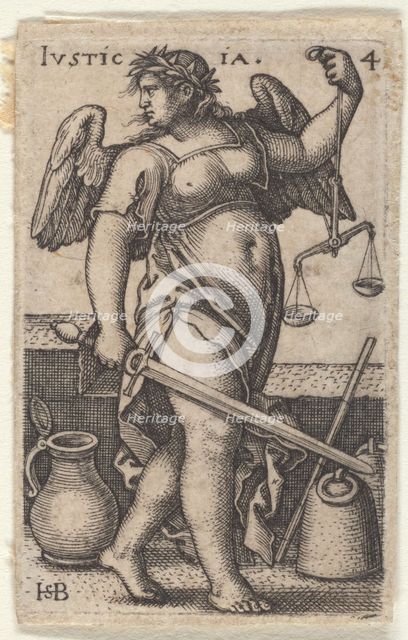 Justice. From the episode "The Knowledge of God and the Seven Cardinal Virtues", c.1539 . Creator: Beham, Hans Sebald (1500-1550).