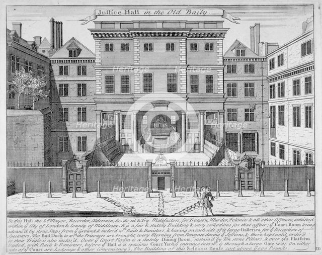 Justice Hall, Old Bailey, City of London, pre 1737 (1740). Artist: John Bowles