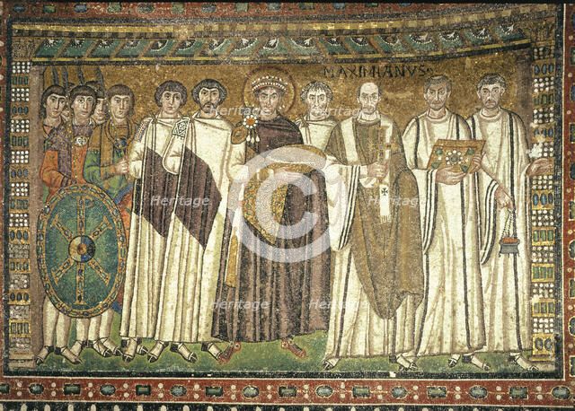 Justinian and his entourage', Mosaic Church of San Vitale in Ravenna.