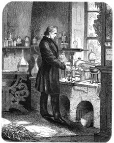 Justus von Liebig, German chemist, at work in his laboratory, mid 19th century (c1885). Creator: Unknown