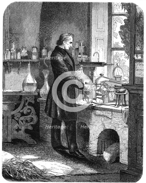 Justus von Liebig, German chemist, at work in his laboratory, mid 19th century (c1885). Creator: Unknown.