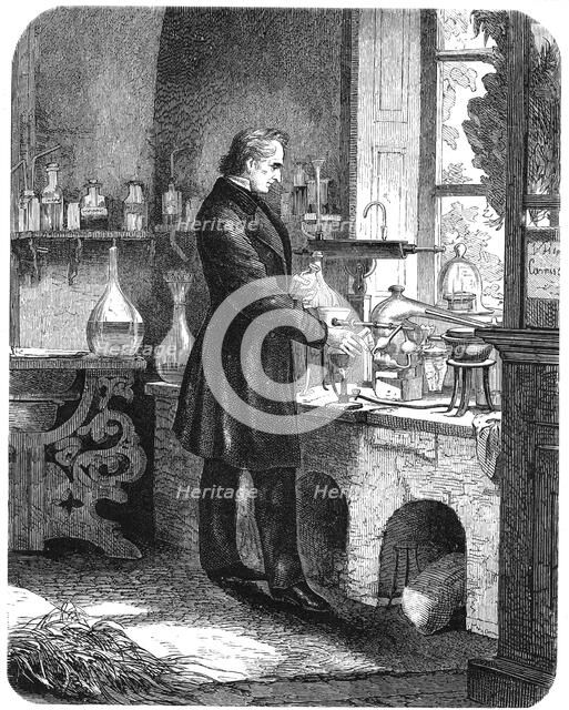 Justus von Liebig, German chemist, at work in his laboratory, mid 19th century (c1885). Artist: Unknown