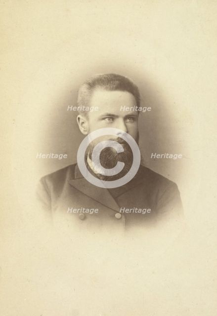 K Mikhailov, head-and-shoulders portrait, facing slightly right, between 1880 and 1886. Creator: Unknown.