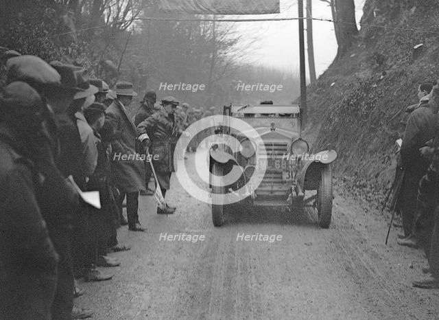 OM open 4-seater of PD Walker competing in the MCC Exeter Trial, 1928. Artist: Bill Brunell.