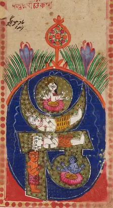 Om mantra containing figures of deities, 19th century