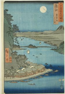 Omi Province: Lake Biwa and Ishiyama Temple (Omi, Biwako Ishiyamadera), from the series "F..., 1853. Creator: Ando Hiroshige