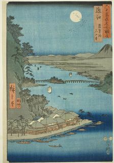 Omi Province: Lake Biwa and Ishiyama Temple (Omi, Biwako Ishiyamadera), from the series "F..., 1853. Creator: Ando Hiroshige