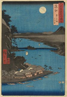 Omi Province: Lake Biwa and Ishiyama Temple (Omi, Biwako Ishiyamadera), from the series "F..., 1853. Creator: Ando Hiroshige