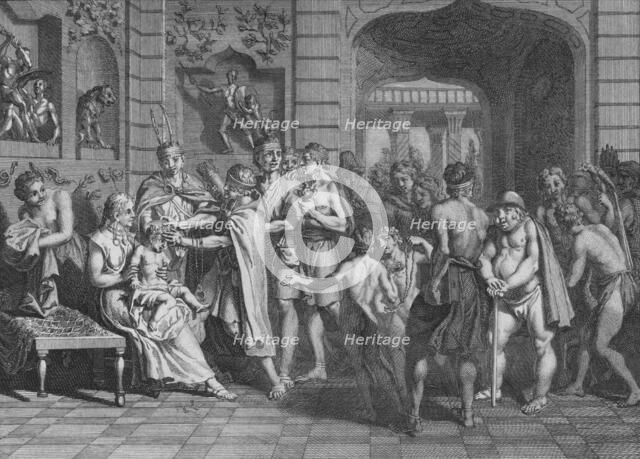 'On Coupe les Cheveux, et on donne un Nom aux Fils de L'Yncas', 1723. Creator: Bernard Picart.