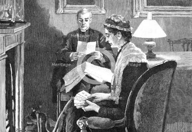 On a certain evening the Canon was sitting with his sister, as usual..., 1883. Creator: R. Taylor.
