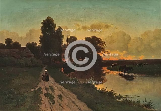 On a Dutch Canal, 1858. Creator: Gerrit Alexander Godart Filip Mollinger.