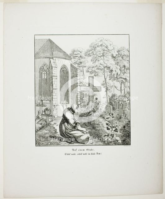 On a Grave, plate nine from Zehn Blätter zu Hebels Alemannischen Gedichten, 1820. Creator: Sophie Reinhard.